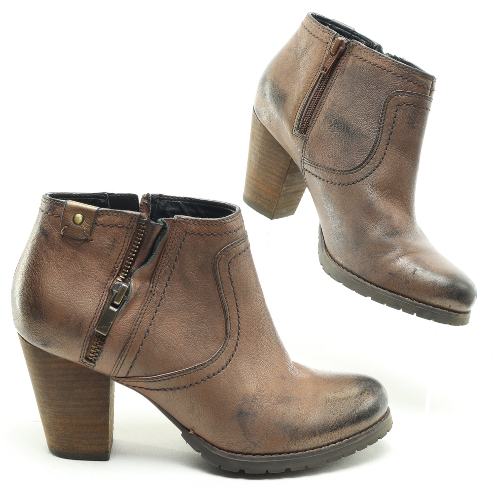 Clarks Distressed Brown Leather Ankle Boots